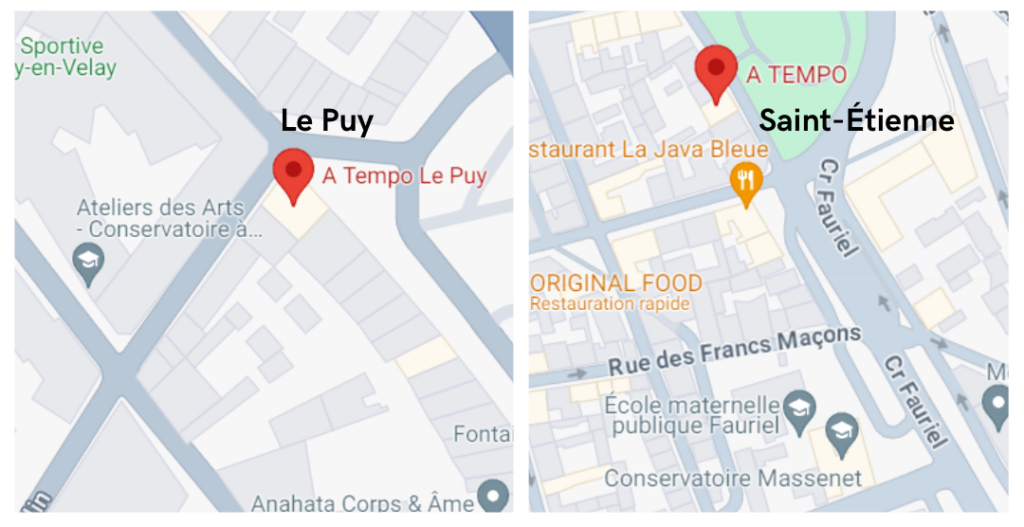 plan pour contacter les magasins de musique A Tempo